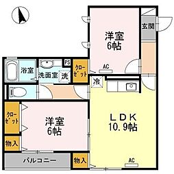 ウィステリア大森 2階2LDKの間取り
