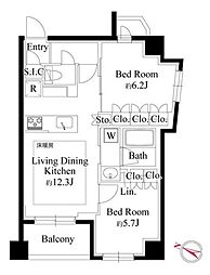 343レジデンス目黒I 8階2LDKの間取り