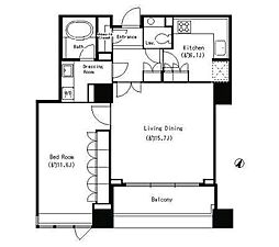 パークキューブ目黒タワー 17階1LDKの間取り