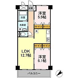 モニュメントスクウェア 弐番館 1階2LDKの間取り