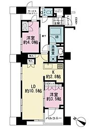 オークプレイス目黒行人坂 4階2LDKの間取り