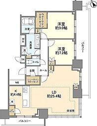 新交通ゆりかもめ 竹芝駅 徒歩3分の賃貸マンション 31階2LDKの間取り