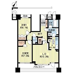 都営三田線 白金台駅 徒歩1分の賃貸マンション 3階2LDKの間取り