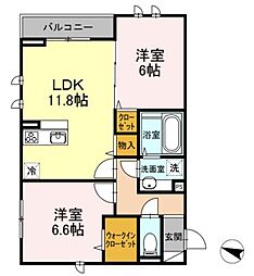 グラン山王 2階2LDKの間取り