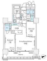 ロイヤルパークス品川 25階2LDKの間取り