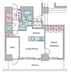 レジディアタワー目黒不動前 1SLDKの間取図画像