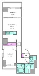Haluwa芝公園 2LDKの間取図画像