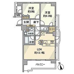 クレアシティ品川戸越 2LDKの間取図画像