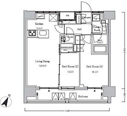 プライマルイプセ池尻大橋 2LDKの間取図画像