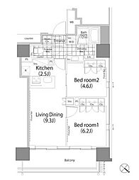 パークハビオ赤坂タワー 2LDKの間取図画像