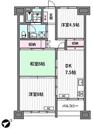 大森駅前住宅1号棟 3DKの間取図画像