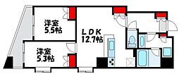 クオリア恵比寿ウェスト 2LDKの間取図画像