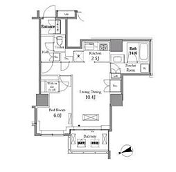 レジディアタワー目黒不動前 1LDKの間取図画像
