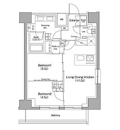 ザ・パークハビオ五反田 2LDKの間取図画像