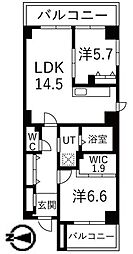 アクティ目黒駅前1号棟 2LDKの間取図画像