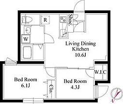 目黒区下目黒3丁目マンション 2LDKの間取図画像
