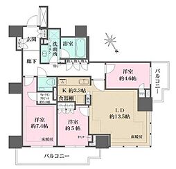 ザ・パークハウス三田ガーデンレジデンス&タワータワー棟 3LDKの間取図画像