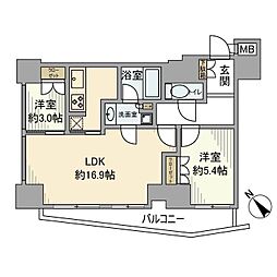 アトラスタワー六本木 2LDKの間取図画像