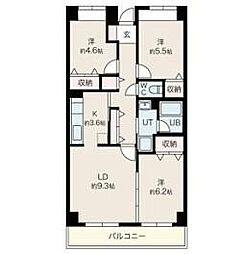 目黒本町マンション 3LDKの間取図画像