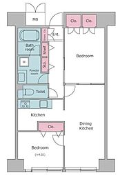 レジディア芝浦 2LDKの間取図画像
