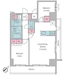 レジディア都立大 2LDKの間取図画像