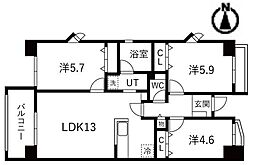 アクティ目黒駅前2号棟 3LDKの間取図画像