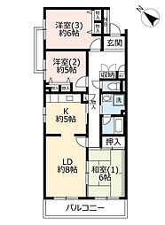 URコンフォール拝島 2階3LDKの間取り