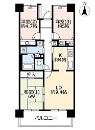 UR都市機構いちょう並木国立1号棟 3LDKの間取図画像