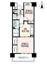 UR都市機構サンヴァリエ桜堤23号棟 2DKの間取図画像