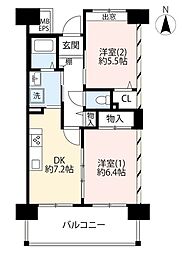 UR都市機構グリーンヒルズ東久留米6号棟 2DKの間取図画像