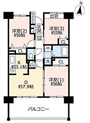 UR都市機構ひばりが丘パークヒルズ3-4号棟 3DKの間取図画像