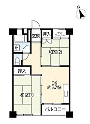 UR都市機構小平駅南口団地 2DKの間取図画像