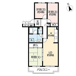 UR都市機構立川若葉町団地2号棟 3LDKの間取図画像