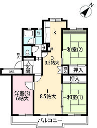 UR都市機構立川一番町東団地56号棟 3LDKの間取図画像