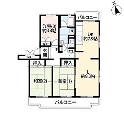 UR小山田桜台 2階3LDKの間取り