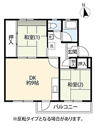 UR町田山崎 5階2DKの間取り