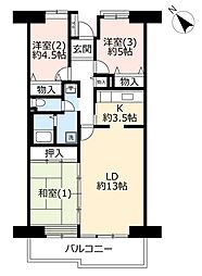 UR都市機構八王子パークヒル宇津木台9-1号棟 3LDKの間取図画像