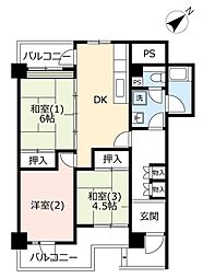 UR都市機構グリーンヒル寺田102号棟 3DKの間取図画像