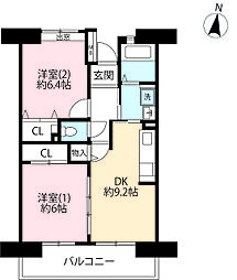UR都市機構多摩平の森2-8号棟 2DKの間取図画像