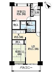 UR都市機構八王子パークヒル宇津木台9-154号棟 2LDKの間取図画像