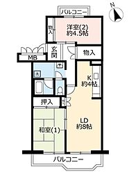 UR都市機構八王子パークヒル宇津木台2-3号棟 2LDKの間取図画像
