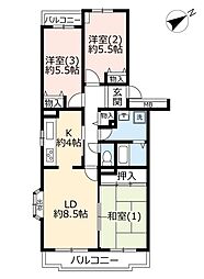 URシティハイツ調布小島町 3階3LDKの間取り