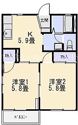 サンハイムB 2Kの間取図画像