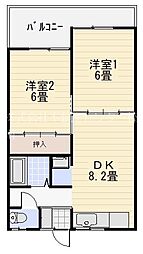 コーポK1 2DKの間取図画像
