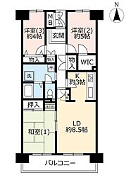 UR都市機構サントゥール中川8号棟 3LDKの間取図画像