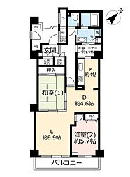 UR都市機構港北ニュータウンコンフォール仲町台 2LDKの間取図画像