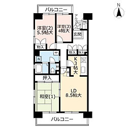UR都市機構サントゥール中川8号棟 3LDKの間取図画像