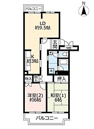 UR都市機構霧が丘グリーンタウン22-2号棟 2LDKの間取図画像