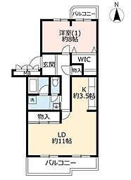 UR都市機構霧が丘グリーンタウン22-2号棟 1LDKの間取図画像