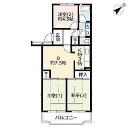 UR都市機構霧が丘グリーンタウン22-2号棟 3DKの間取図画像